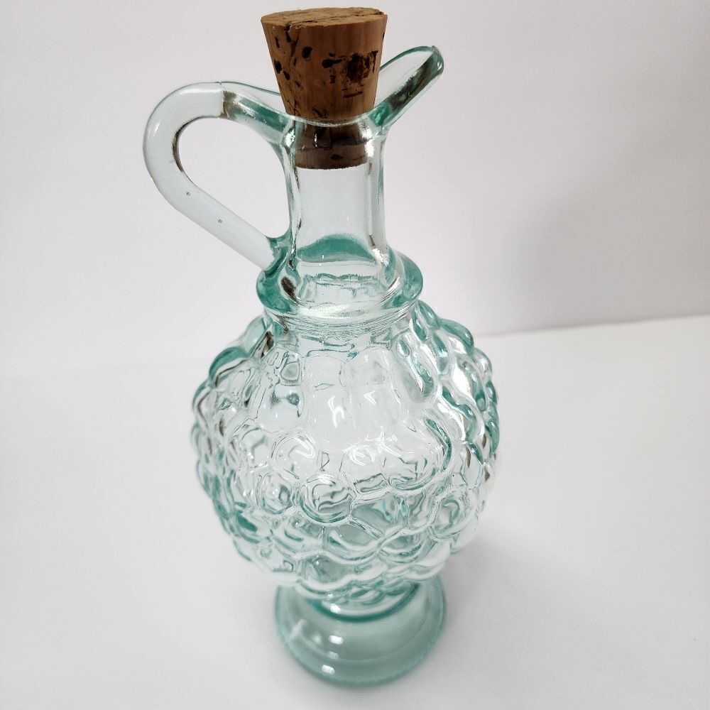 Vintage Italian Vetreria Etrusca Green Tinted Decanter Glass Bubble Grapes X 2 - Picture 6 of 9